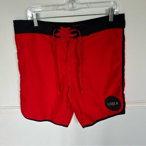 Hot Topic “IT” Red and Black Board Shorts, drawstring waist, pocket in back. S